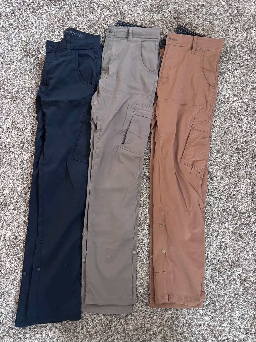 Prana Men's Cargo Pants in Black, Gray, and Brown